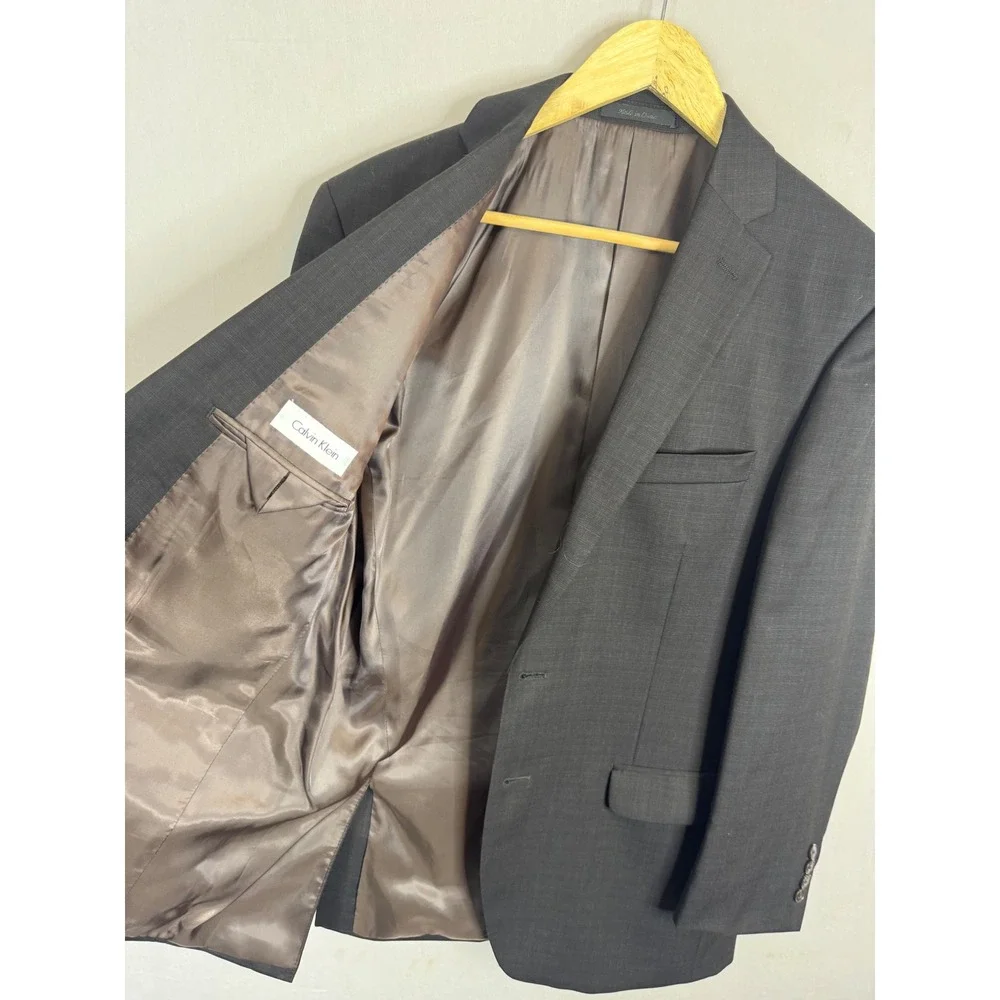 Calvin Klein Mens Charcoal Gray 100% Wool 2-Button Suit‎ Jacket Blazer 40R